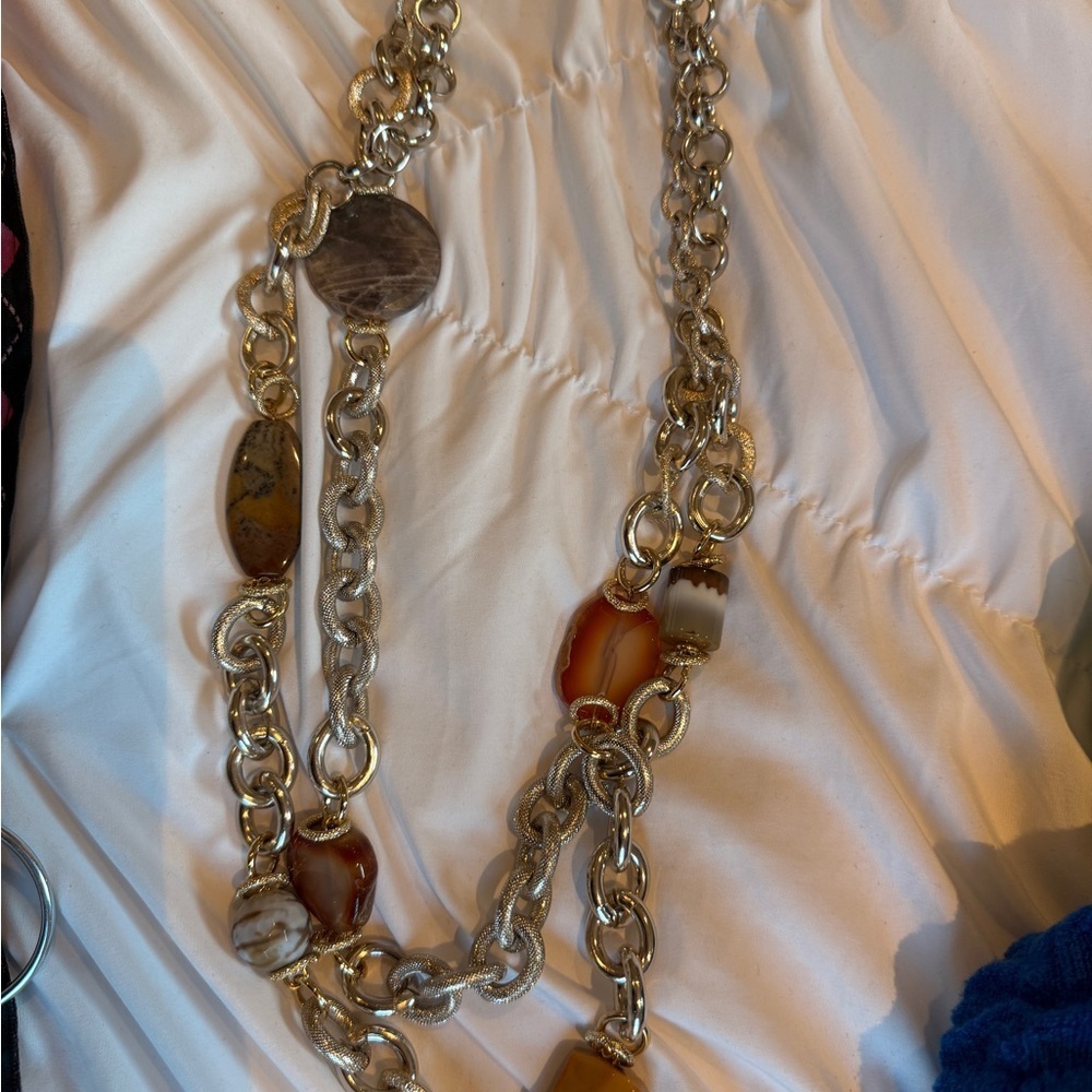 Positano Italy Polished Stone Necklace Gold Brown Necklace from Positano Italy